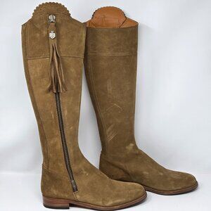 Fairfax and Favor Regina Tan Suede Leather Tassel Tall Riding Boot Womens 38 / 7